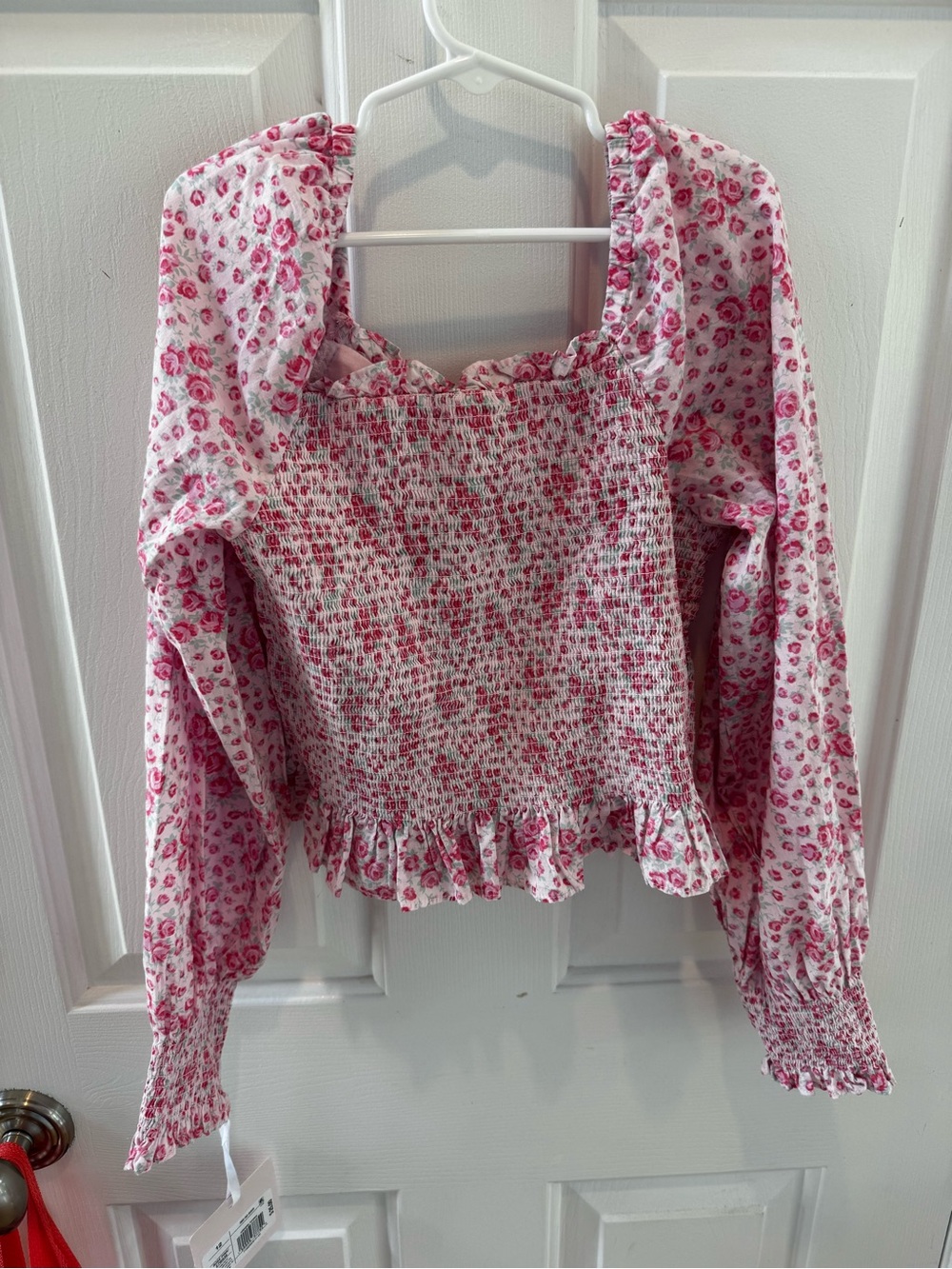 Love Shack Fancy x Target collab Smocked Floral Long-Sleeve Crop Top - Pink